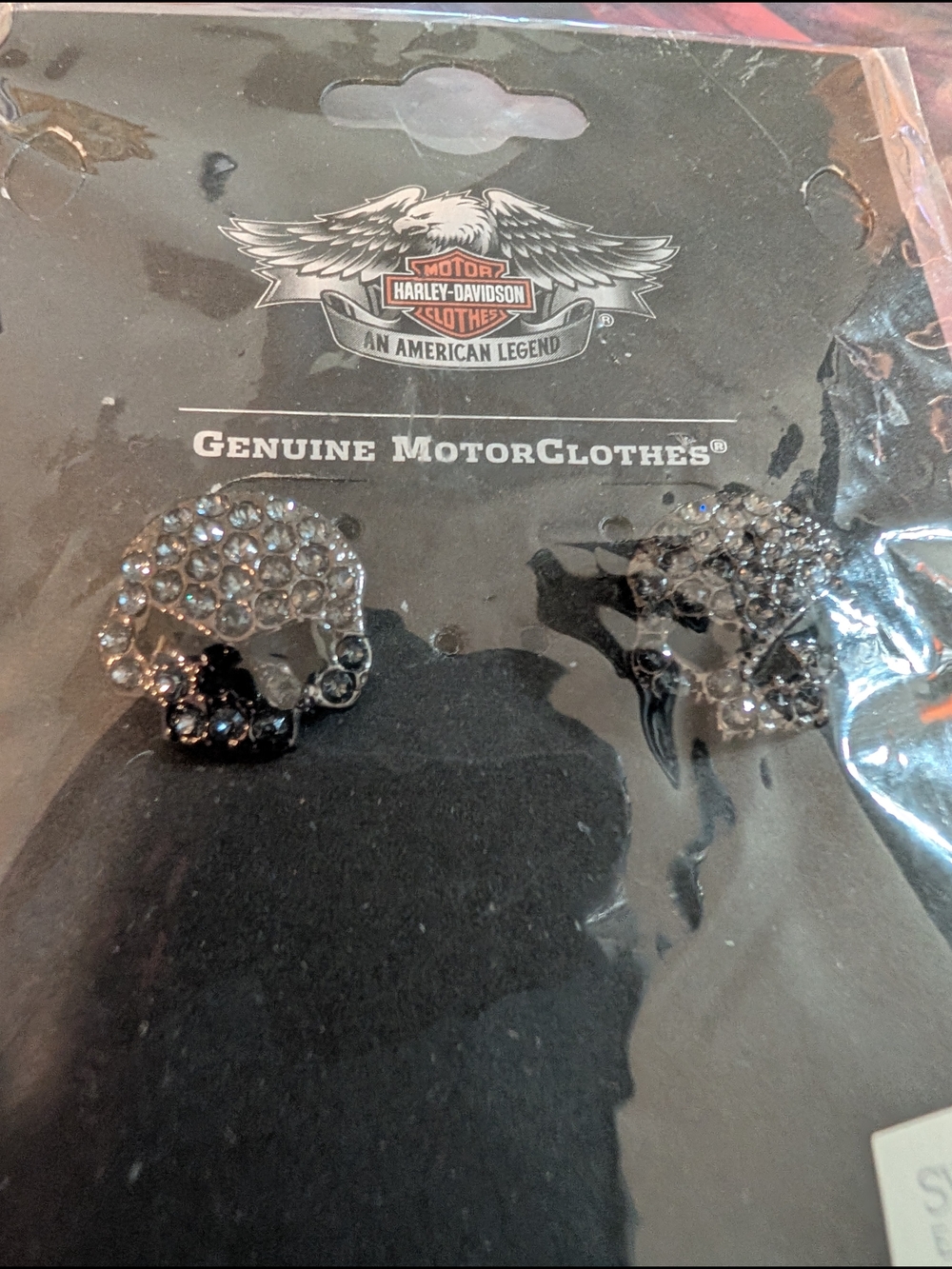 Harley-Davidson Gunmetal Black Crystal Skull Stud Earrings